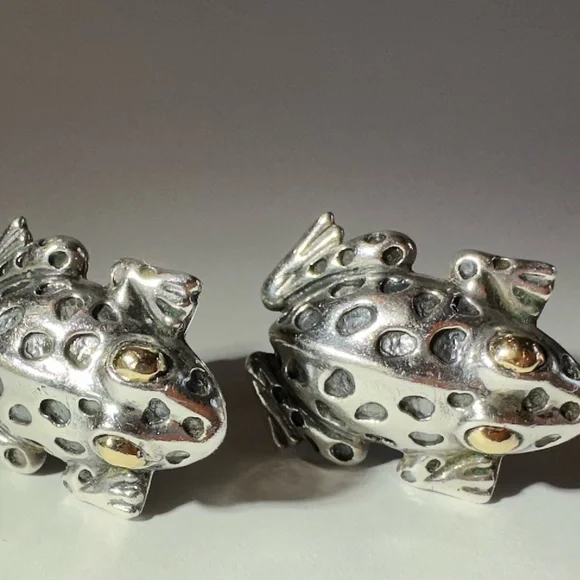 Dian Malouf Sterling Frog Earrings With 14K Gold Eyes - Picture 4 of 7